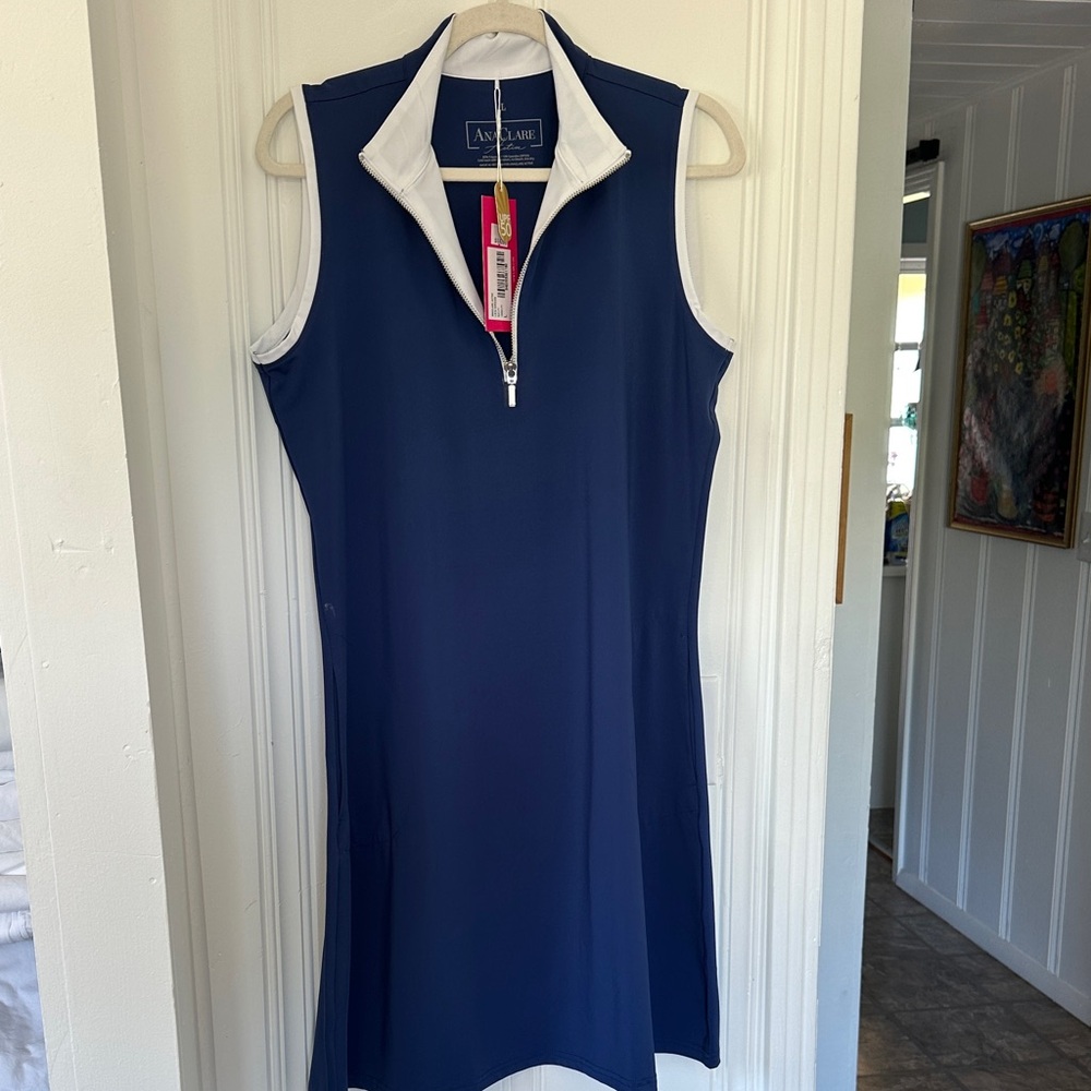 Anaclare Navy Sleeveless Golf Dress with White Trim